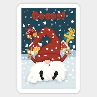 Ooops! Santa falling in the snow when bringing out the presents. Winternight. Sticker